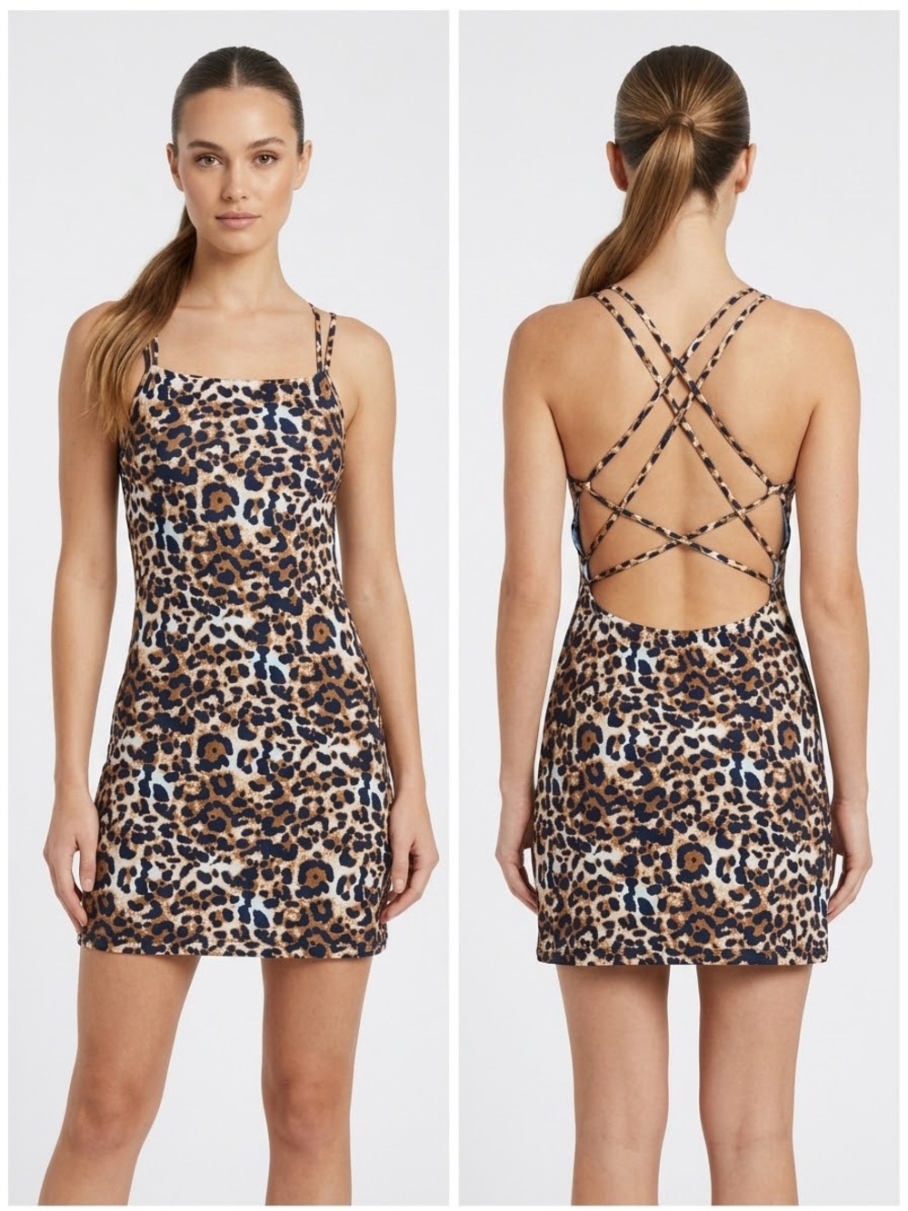 Leopard Print Crisscross Backless Mini Cami Dress Strappy Bodycon